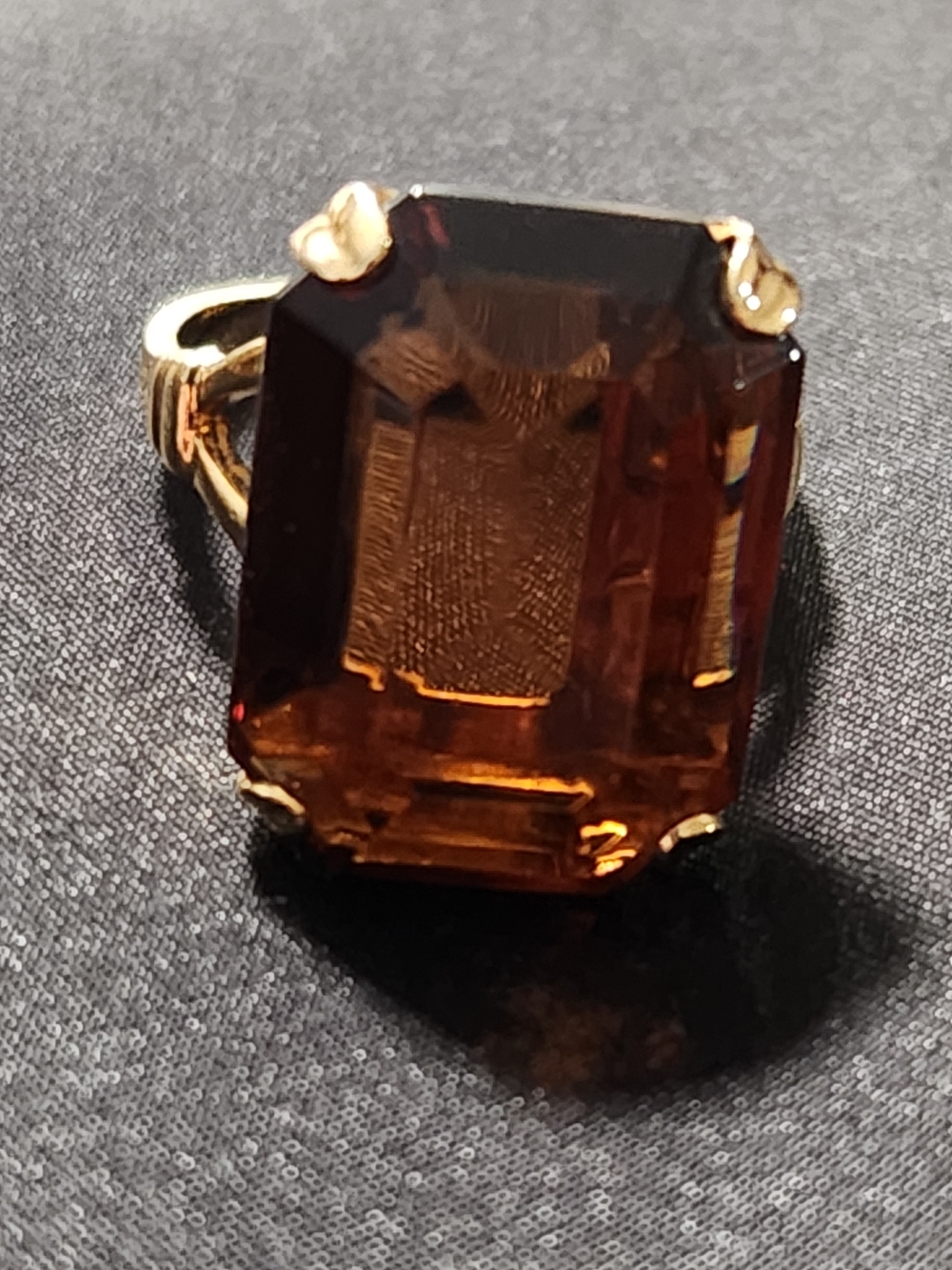 Avon Gold-Tone Ring with Deep Amber Emerald-Cut Stone